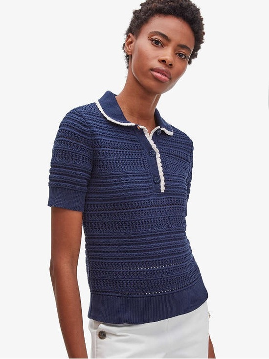 kate spade Tops - Kate Spade | Shortsleeve Polo Sweater Navy Blue White Women's Size Medium